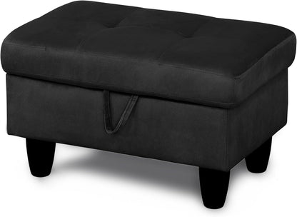 Ottoman Rectangular Storage Ottoman Bench, Flannel Footrest Stool Footstool with Lid for Living Room, Bedroom, Entryway, Black, 28.5"x19"x17.5"