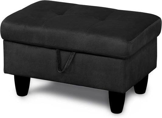 Ottoman Rectangular Storage Ottoman Bench, Flannel Footrest Stool Footstool with Lid for Living Room, Bedroom, Entryway, Black, 28.5"x19"x17.5"