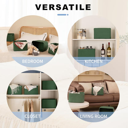 4 Pack Storage Baskets for Organizing, Woven Baskets for Shelves - Perfect for Toys, Books, Towels, and Clothes, Durable Gift Basket Bins Toy Storage, 12.7''L x9''W x7.8''H, Green