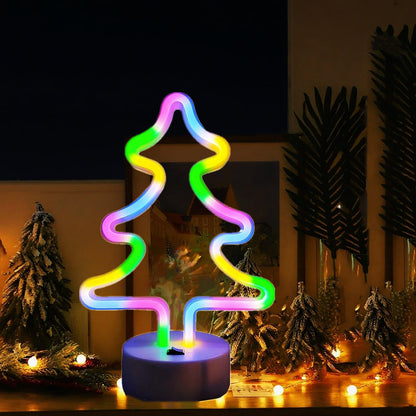 Christmas Tree Neon Light Signs for Bedroom Bedside Dorm Wall Decor,Neon Light up Christmas Decor LED Night Lights Table Ornaments Gifts for Kids Christmas Party,Battery Powered or USB Powered
