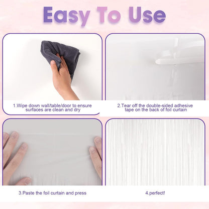 3 Pack 3.3x8.2 Feet White Foil Fringe Backdrop Curtains, Tinsel Streamers Birthday Party Decorations, Fringe Backdrop for Graduation, Baby Shower, Gender Reveal, Disco Party