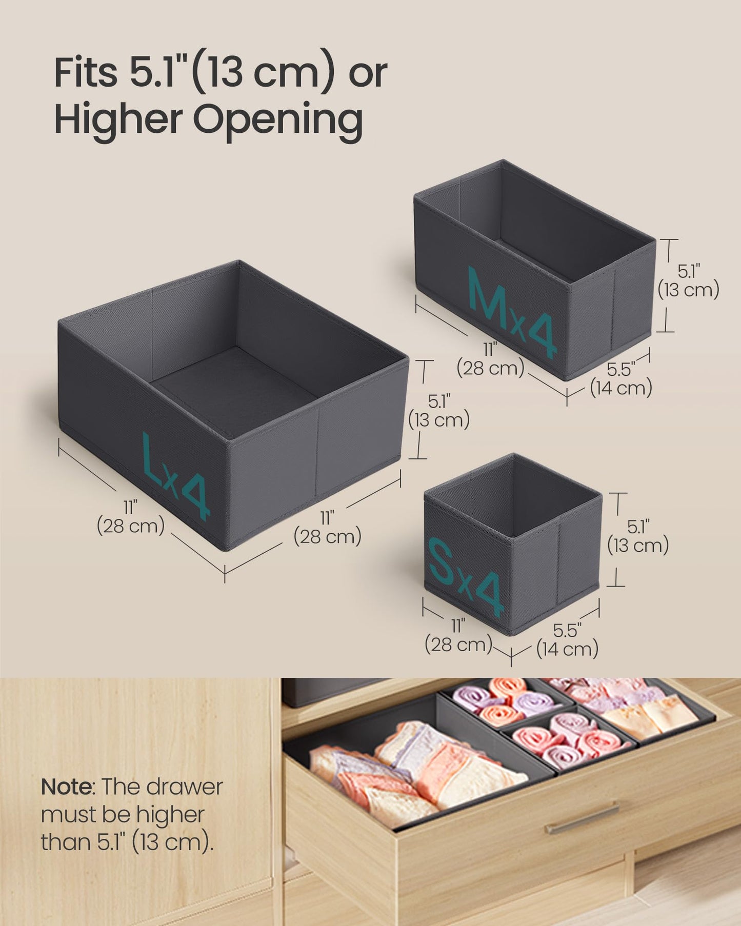 SONGMICS Drawer Organizer, Dresser Drawer Organizers, Set of 12, Foldable Fabric Storage Bins for