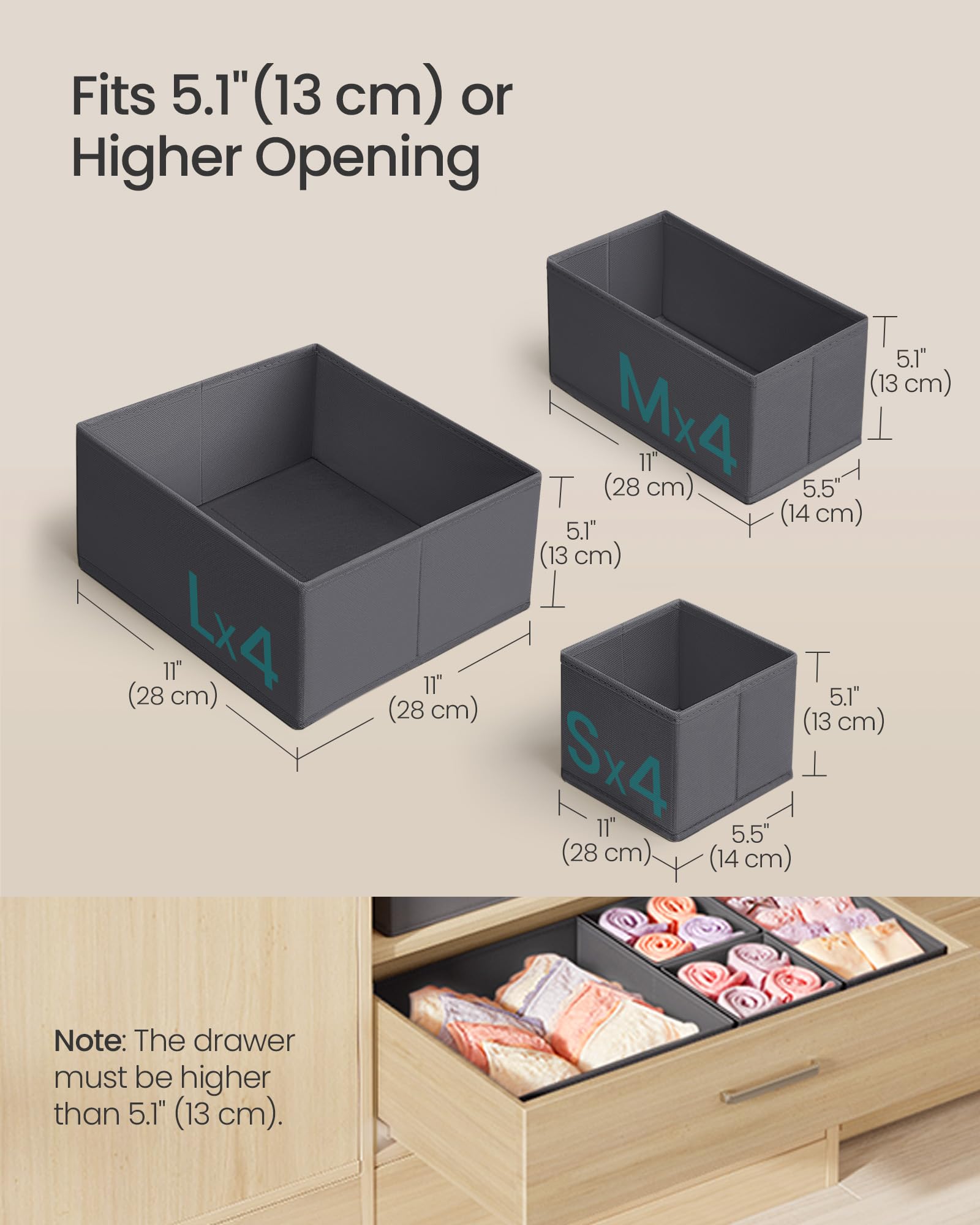 SONGMICS Drawer Organizer, Dresser Drawer Organizers, Set of 12, Foldable Fabric Storage Bins for
