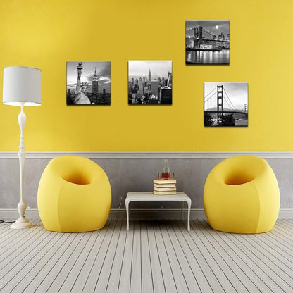 LevvArts Black and White City Wall Art Modern Brooklyn Bridge Picture Prints US Cityscape Canvas Artwork for Bedroom Home Decor