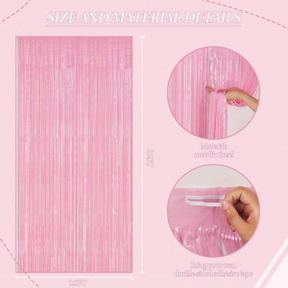 3 Pack Foil Fringe Backdrop - PastelPink Shiny Tinsel Curtains for Party Decoration/Photo Booth Props - 3.3x8.2 FT Metallic Foil Backdrop for Birthday, Wedding, Graduation, Christmas.