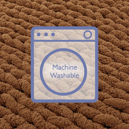 Bigacogo Chunky Knit Throw Blanket for Couch, 40x40 inches, 100% Hand Knitted with Thick Jumbo Chenille Yarn, Cozy Soft Large Rope Knot Cable Crochet Blankets for Sofa Bed Living Room, Caramel