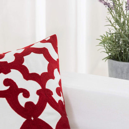 HWY 50 Red Decorative Throw Pillow Covers 18x18 Inch (1 Piece), Embroidered Cotton Farmhouse Cushion Cover Pillow Case for Sofa Couch Living Room Bed, Geometric