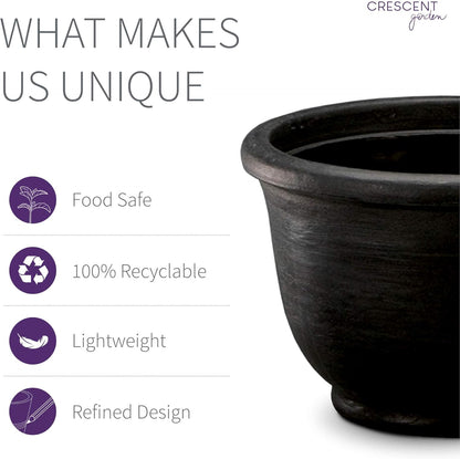 Crescent Garden Agave Planter, Charming Old-World Plant Pot, 14-Inch (Caviar Black)