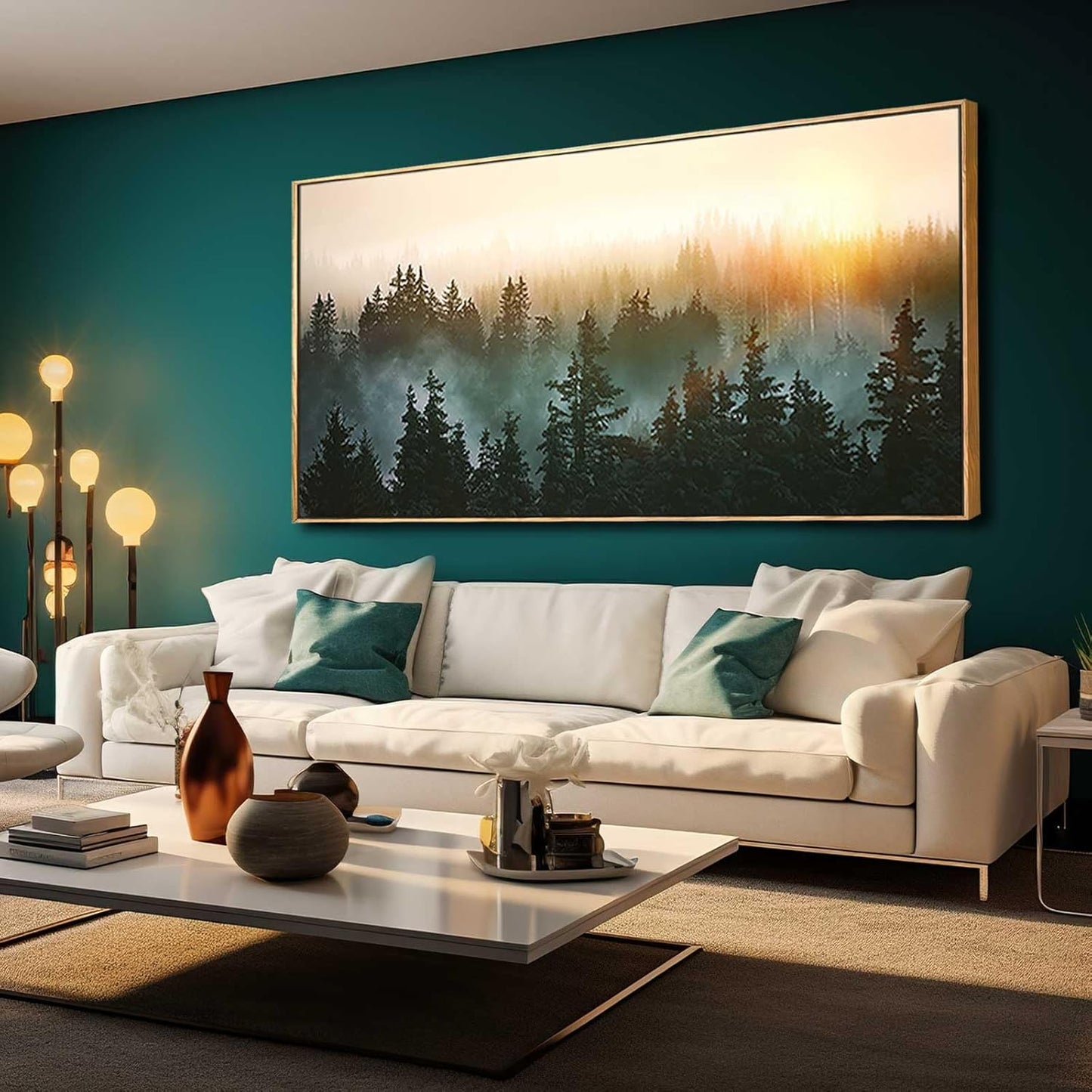 Large Artwork Foggy Forest Canvas Wall Art Landscape Mountain Painting Wall Art for Bedroom Living Room Kitchen Office Framed Wall Art 30x60 Inch