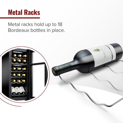 Wine Enthusiast 18-Bottle Dual Zone MAX Compressor Wine Cooler – Freestanding Beverage Refrigerator, Mini Fridge with Digital Touchscreen, Split Storage, Energy-Efficient Cooling, and LED Display