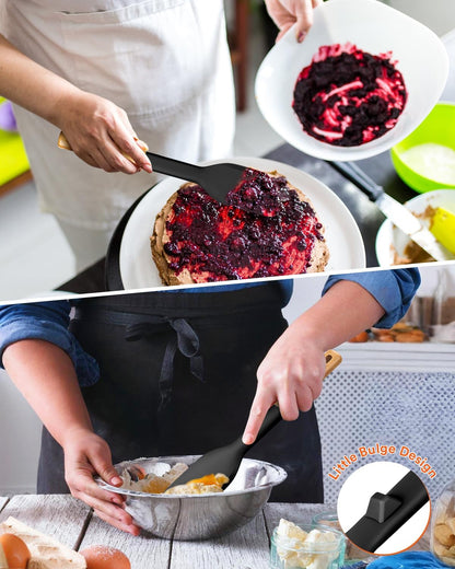 Cooking Spoon and Scraper for Nonstick Cookwares, Great for Cooking and Serving Durable BPA-Free Matte Silicone, Wood Handle Multifunction Spoon for Mixing, Scoop, and Scrape (BLACK)