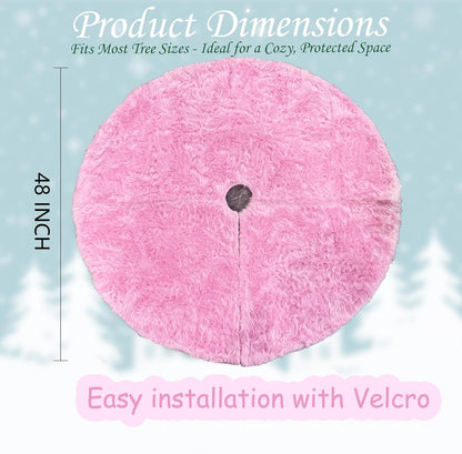 AOGU 36 Inch Faux Fur Christmas Tree Skirt Pink Plush Skirt for Merry Christmas Party Christmas Tree Decoration