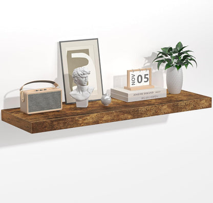 Floating Shelves - 10.3 Inch Deep Wall Shelf for Decor & Storage - Wall Mounted Display Shelving with Invisible Heavy-Duty Metal Bracket - 36" W x 10.3" D x 1.8" H - Set of 1 - Rustic Brown