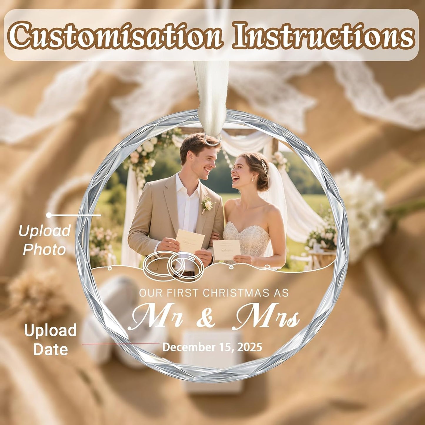 First Christmas Ornament 2025, Personalized Christmas Photo Crystal Glass Ornaments with Name or Date, Personalized Christmas Tree Decor Gifts for Family, Pet, Baby,or Newlyweds