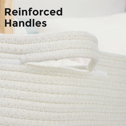 Ravinte Blanket Basket - 20"x 20"x 13" Cotton Rope Basket for Living Room, Baby Toy Storage Basket, Large Woven Laundry Basket (White)