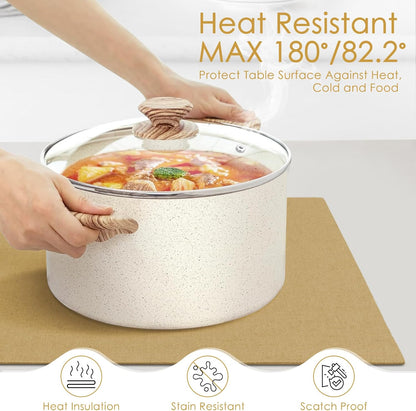 MANSPHIL Cloth Placemats Set of 6, Double Layer Faux Linen Place Mats Heat Resistant Washable Table Mats for Dining Kitchen Indoor Outdoor Use - 13x19 Inch Khaki