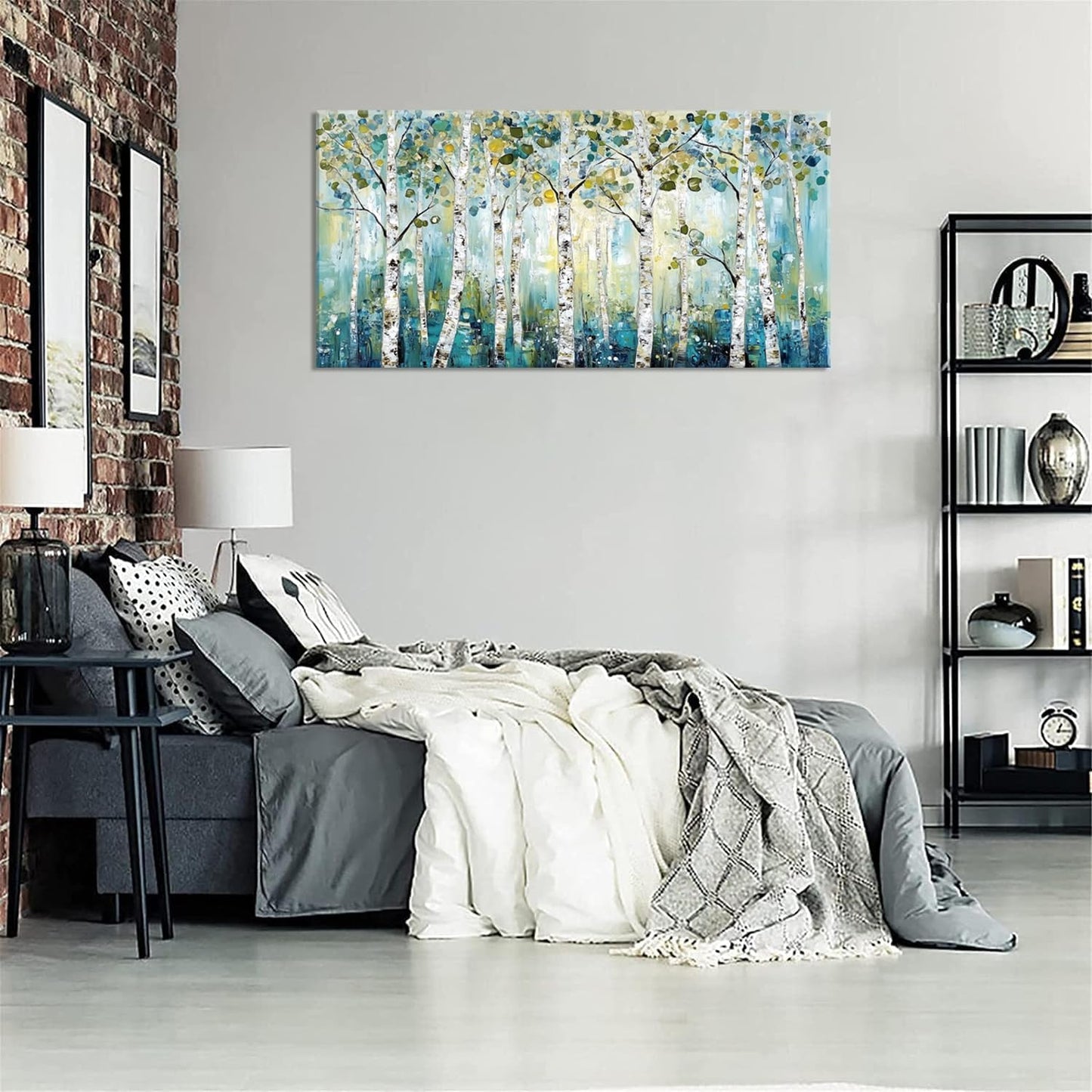 LASMOND Abstract Teal Grove Canvas Paintings Prints Modern Tree Wood Artwork Decor Wall Art for Living Room Bedroom Offices (30x16 Inches)