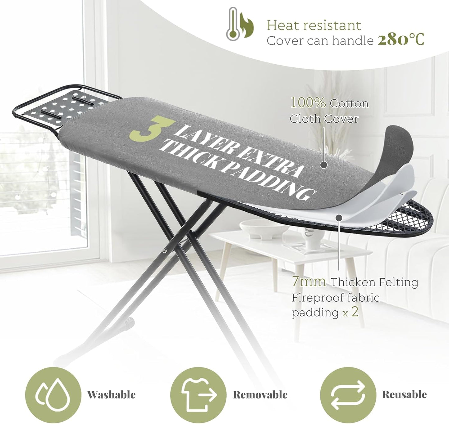 Ironing Board Full Size, RAINHOL 43"x13" Heavy Duty Compact Ironing Board with Iron Rest, Height Adjustable Sturdy Iron Stand, Grey Cover with Extra Thick Padding