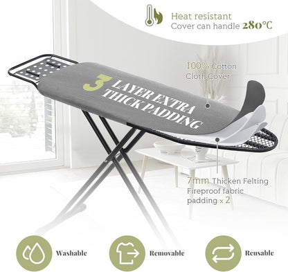 Ironing Board Full Size, RAINHOL 43"x13" Heavy Duty Compact Ironing Board with Iron Rest, Height Adjustable Sturdy Iron Stand, Grey Cover with Extra Thick Padding