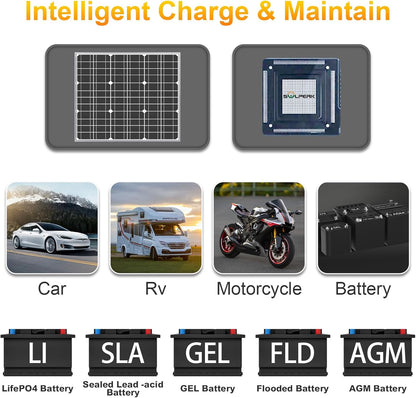 SOLPERK 50W Solar Batery Charger Solar Battery Maintainer + Upgrade 10A MPPT Charge Controller + Adjustable Mount Bracket for Car RV Boat Motorcycle,12V Solar Panel Kit Trickle Charging