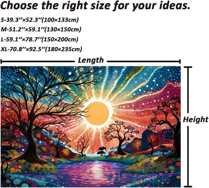 Serborlur Tree of Life Tapestry Trippy Sun Forest Tapestries Colorful Starry Sky Tapestries Hippie Nature Landscape Wall Tapestry Aesthetic Vintage Wall Hanging for Bedroom (70.8" x 92.5")