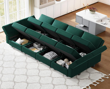 Belffin Modular Sectional Sofa with Storage Chaises Sectional Sleeper Sofa Couch 8 Seat Sectional Bed Green