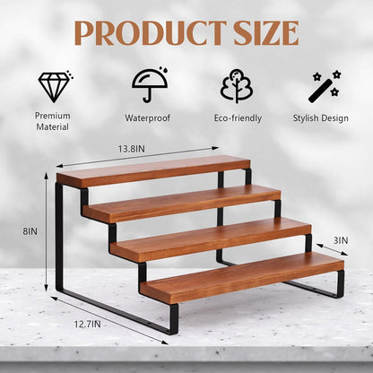 4 Tier Wooden Display Riser Stand Perfume Organizer with Metal Stand, Dessert Table Display Set, Food Display Stands for Party, Brown Rustic Solid Wood Shelf for Cupcakes, Perfume, Cologne, Spiece