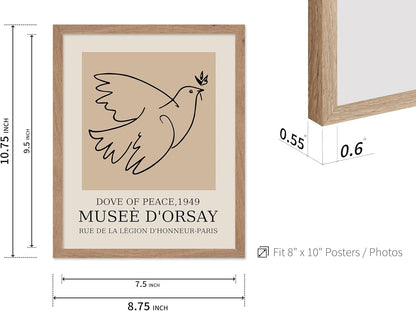 Poster Master Vintage Poster - Retro Minimalist Print - Gift for Artist, Friend - Dove Of Peace, Line Drawing, Sketch, Abstract - Wall Decor for Living Room, Bedroom, 8x10 Beige Framed