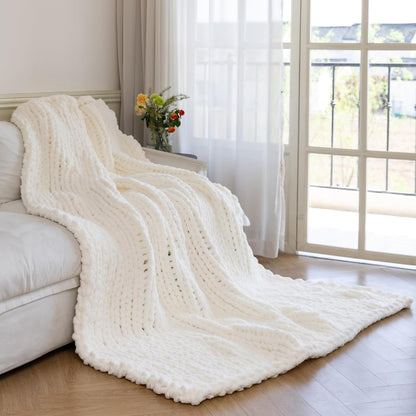 Chunky Knit Blanket - Luxury Soft Cozy 40 * 50 Throw Blanket,100% Woven Blanket Rope Knot Throw Blanket for Couch, Sofa, Home Decor, Gift - Machine Washable（Milk White）