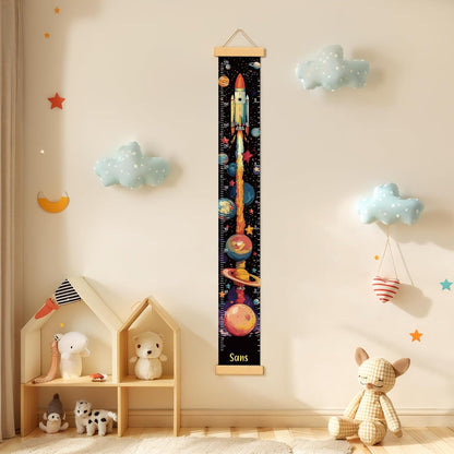 Personalized Name Growth Chart Wall Decor for Kids – Canvas Removable Height Chart Measuring Ruler 59" x 7.9" (Rocket)