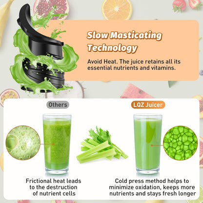 Cold Press Juicer, Juicer Machines with 5.4" Wide Feed Chute for Juice Extractor, Professional Slow Masticating Juicer for Whole Vegetables & Fruits with High Juice Yield, Easy to Clean (Black)