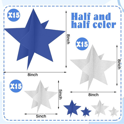 45 Pcs 3D Star Centerpieces Movie Night Decorations for Table in 3 Sizes Hanging Supplies for Red Carpet Film Show Theme Birthday New Year Party First Day of School Table Decor(Navy Blue)