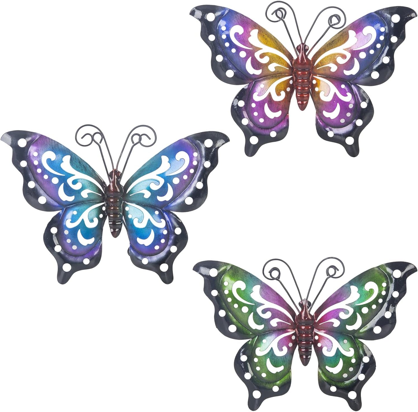 3 Pack Metal Butterfly Wall Art Outdoor Decor, Butterflies Spring Wall Sculpture Hanging Metal Wall Decorations for Garden, Patio, Fence, Yard, Living Room, Bedroom