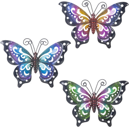 3 Pack Metal Butterfly Wall Art Outdoor Decor, Butterflies Spring Wall Sculpture Hanging Metal Wall Decorations for Garden, Patio, Fence, Yard, Living Room, Bedroom