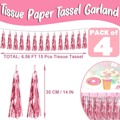 4P Light Pink Foil Fringe Metallic Tassel Streamers Banner Tassel Garland for Parade Floats, Bachelorette, Wedding, Birthday, Halloween, Christmas, Bridal/Baby Shower Party Decorations
