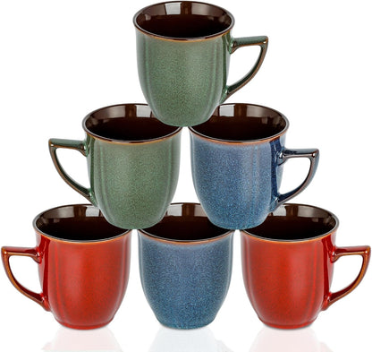 Ceramic Mugs 14 Oz,Mugs Set for Men Women, Ceramic Mugs Set with Large Handle for Coffee Tea Milk Cocoa, Coffee Cups Set of 6 Gift for Dad Mom,Easy to Clean & Hold, Microwave Safe.
