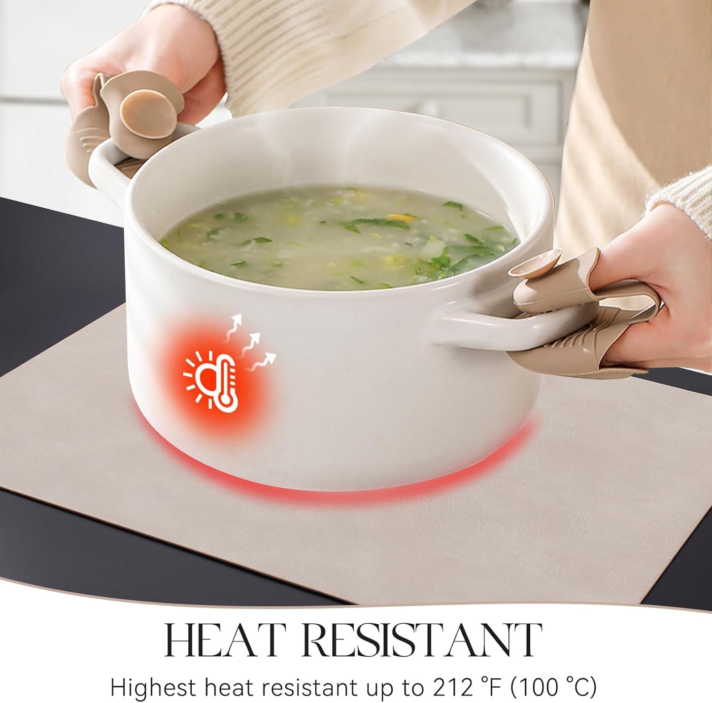 MOSAYT Vinyl Placemats Set of 6-12 X 17 Inch - Faux Leather 100% Waterproof Oil-Proof Wipeable PU Place Mats, Heat Resistant Reversible Table Mats for Kitchen, Dining, Outdoor (Beige)