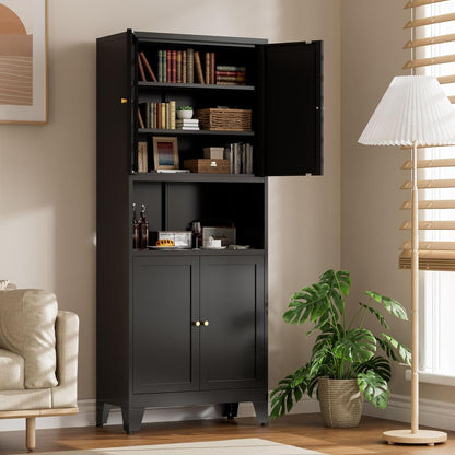 69" Tall Kitchen Pantry Cabinet, Metal Storage Cabinet with 4 Doors and Adjustbale Shelves, Freestanding Cupboards for Dining Room, Living Room, Bathroom