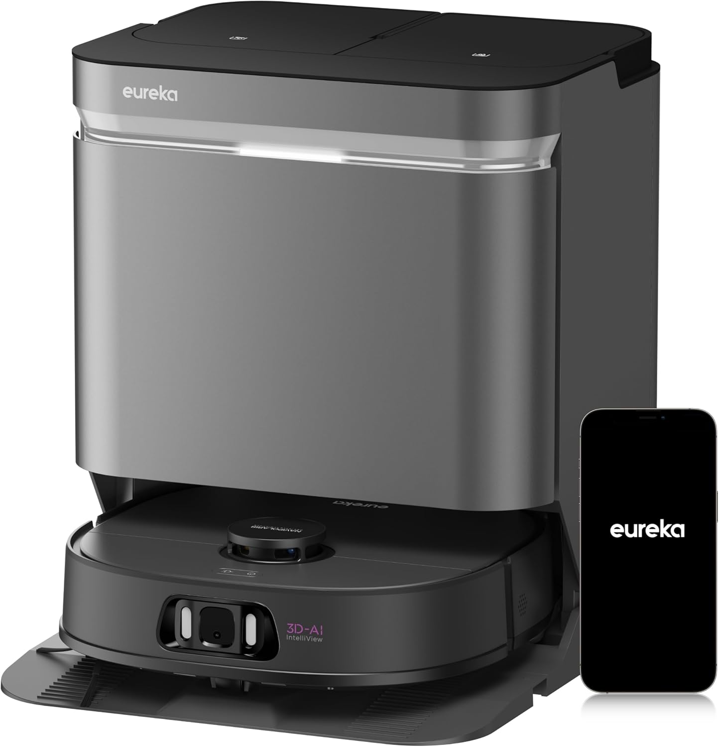 Eureka J15 Ultra Self Emptying Robot Vacuum, 19,000 Pa Suction, Flex-Arm Mop Design, 167℉Hot Water Mop Washing & 131°F Hot Air Drying, AI Obstacle Avoidance, Black