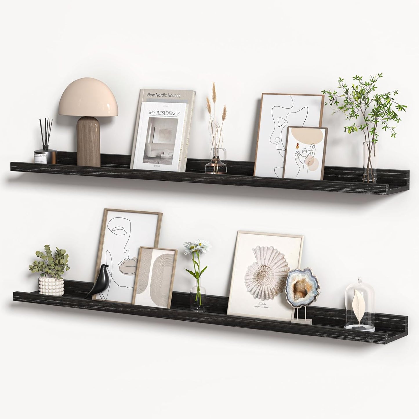 Floating Shelves for Wall, Picture Ledge Shelf 48 Inch Solid Wood Set of 2, Rustic Wall Shelves with Lip, Kids Bookshelf, Photo & Picture Live Edge Floating Shelves for Bedroom, Living Room, Kitchen