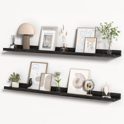 Floating Shelves for Wall, Picture Ledge Shelf 48 Inch Solid Wood Set of 2, Rustic Wall Shelves with Lip, Kids Bookshelf, Photo & Picture Live Edge Floating Shelves for Bedroom, Living Room, Kitchen