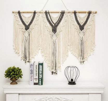 guzhiou large macrame wall hanging - Boho Tapestry Macrame Wall Decor Art- Chic Bohemian Handmade Woven Tapestry Home Decoration for Bedroom Living Room Apartment Wedding Party - 43"x32" (Beige-grey)