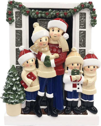 3D Welcoming Family of 5 Christmas Ornament 2025 Personalized Family Christmas Ornaments 2025 | Doorway Home Keepsake Personalized Tree Ornaments Customizable Gifts Winter Sweaters of Five Ornament