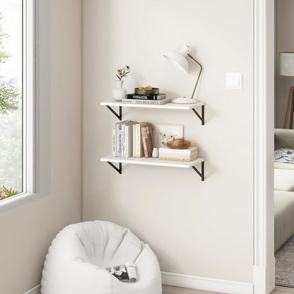 Fun Memories 27.5" W x12 D Floating Shelves, White Wall Shelf with Brackets, 12 Inch Deep Floating Shelf Set of 2, Large Storage Kitchen Living Room Bathroom Shelves, Wood Wall Mounted Shelf