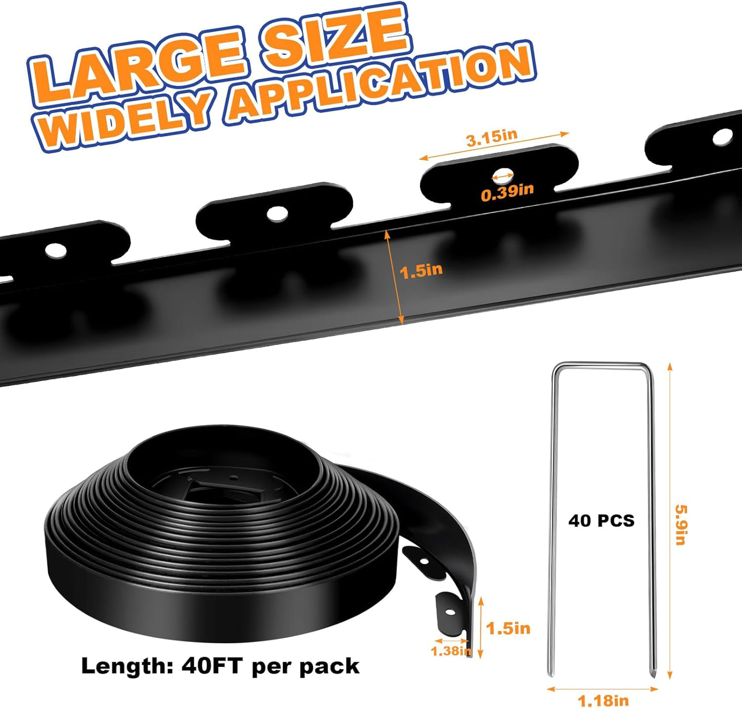 1.5 Inch x 40 FT (Multiple Sizes Available) Landscape Edging, Garden Edging Borders with 40pcs Upgrade Stakes, Flexible No Dig Plastic Garden Border for Lawn, Landscaping, Flower Beds and Yard