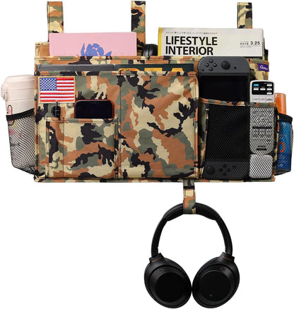 Surblue Bedside Caddy Hanging Organizer Storage Bag Pocket for Bunk, Hospital, College Dorm Rooms, Baby Bed Rails, Camp - 8 Pockets (Large, Desert)