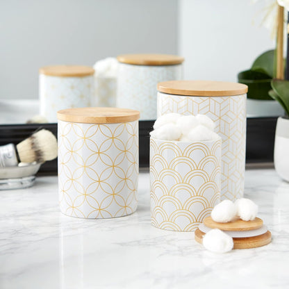 DII Kitchen Ceramics Collection, Canister Set, Mixed Print, White/Gold, 3 Piece