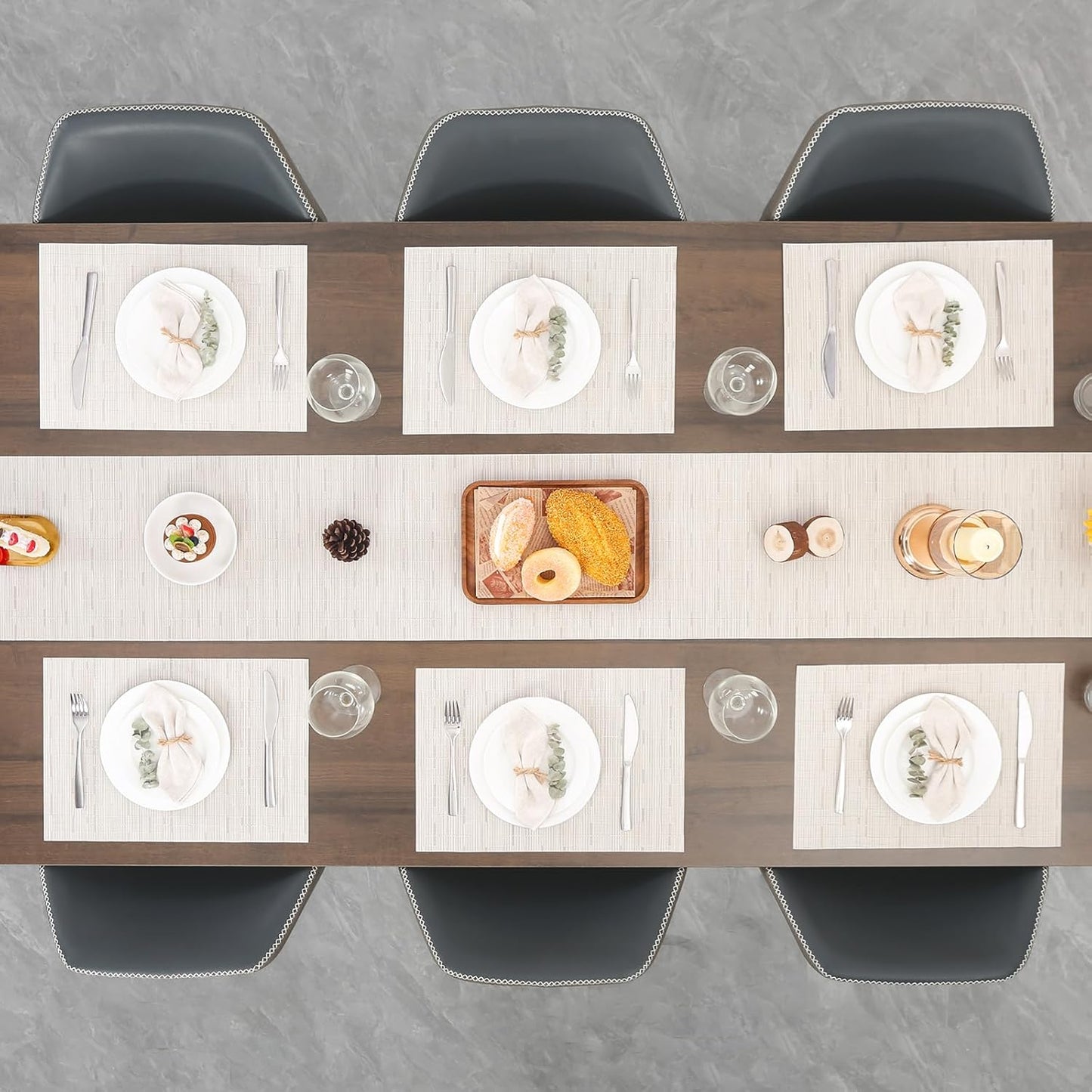 Myir JUN Placemats Set of 8, Vinyl Woven Placemats Place Mats Indoor Set of 8 Washable Table Mats Non-Slip Place mats for Dining Table (B-White, Set of 8)