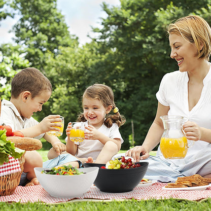 Big Wheat Straw Bowls,Unbreakable Large Salad Bowls,Dishwasher and Microware Safe Plastic Bowls Reusable,Kitchen Bowl Set for Salad,Cereal,Soup and Oatmeal.Black and White