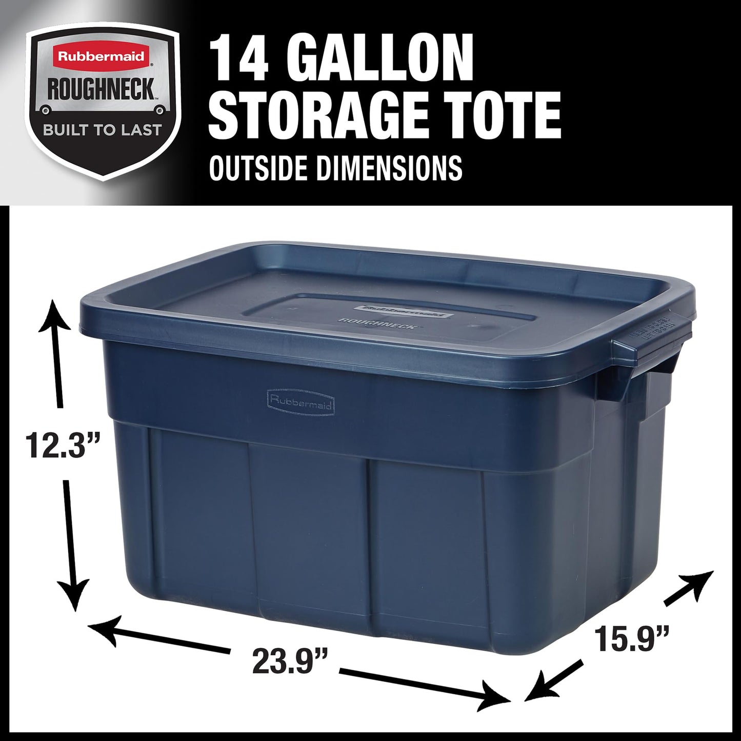 Rubbermaid Roughneck Tote 14 Gal, 6 Pack, Made in USA, Dark Indigo Metallic, Rugged Plastic
